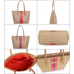 [NEW] COACH 38405 VARSITY STRIPE CITY ZIP TOTE IN SIGNATURE